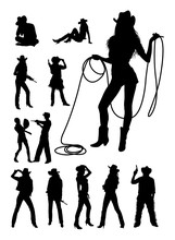 Cowboy And Cowgirl Detail Silhouette.Vector, Illustration. Good Use For Symbol, Logo, Web Icon, Mascot, Sign, Or Any Design You Want.