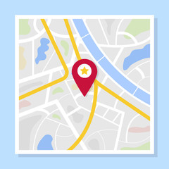 Poster - Flat map with pin. Vector map pointer icon
