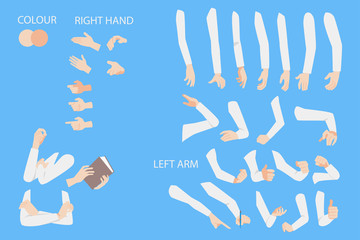 set of human hands with different gestures collection for design, animation,palm and finger draw ico