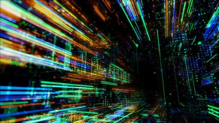 Poster - Data transfer and future technology, cyber security concept background, abstract hi speed digital internet. Motion blur. Abstract technology and cyber space environment 3D render 4K loop