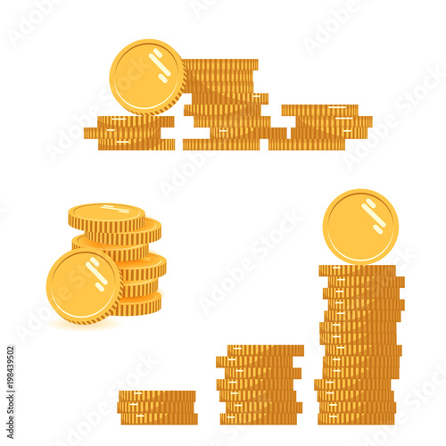 Cuadros en Lienzo Coins stack set vector illustration, icon flat finance heap, dollar coin pile