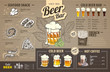 Vintage beer menu design on cardboard. Restaurant menu