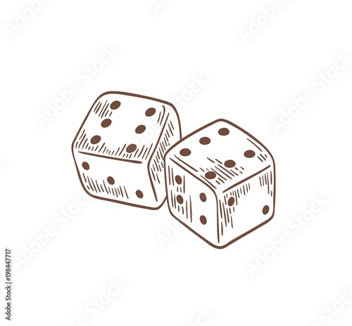 Pair of dice lying with sixes on top side drawn with contour lines on white background Poster Mural XXL