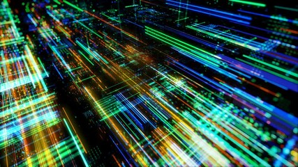 Poster - Data transfer and future technology, cyber security concept background, abstract hi speed digital internet. Motion blur. Abstract technology and cyber space environment 3D render 4K loop