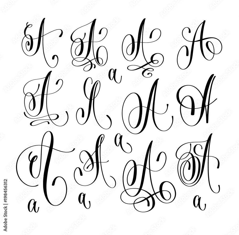 calligraphy lettering script font A set, hand written signature Stock ...