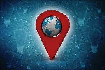 Poster - 3d rendering Red map pointer with world map
