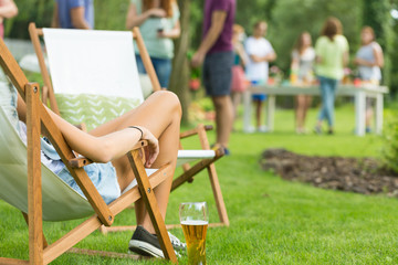 Woman enjoying summer vacation party