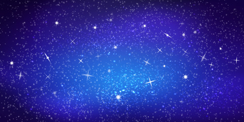 Poster - Realistic vector colorful Illustration. Bright cosmic space background with stars and constellations. Interstellar space. Theme of astronomy and science. Galaxy wallpaper. Abstract night sky.