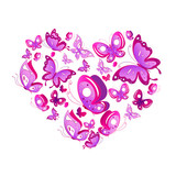 Fototapeta Motyle - violet  heart, butterflies, valentine card