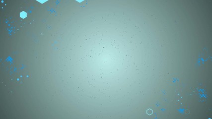 Poster - Pattern of moving and pulsating in space hexahedrons. Presentation, business meeting, technical background. Blue background . Place for text. Business market future background. Seamless loop.