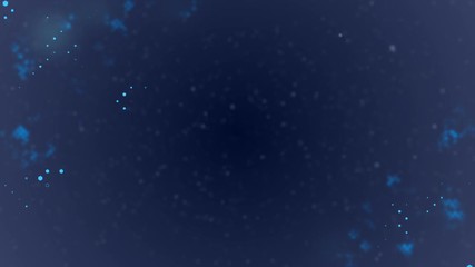 Poster - Pattern of moving and pulsating in space hexahedrons. Presentation, business meeting, technical background. Dark blue background. Depth of field. Place for text. Business market future background