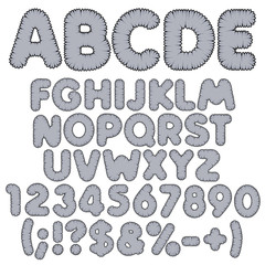 Aufkleber - Shaggy color alphabet, letters, numbers and signs. Isolated vector objects on white background.
