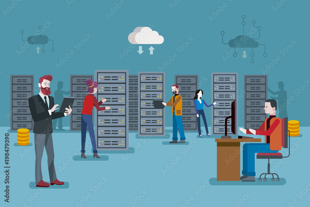 Male IT specialist in datacenter Stock Vector | Adobe Stock