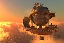 Fantasy Airship Zeppelin Dirigible Balloon 3D Illustration
