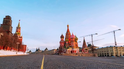 Wall Mural - Moscow, Russia. Saint Basil Cathedral on Red Square taken from Vasilyevskiy Spusk. One of the most popular landmark in Moscow, Russia in the morning. Time-lapse of an empty Red Square