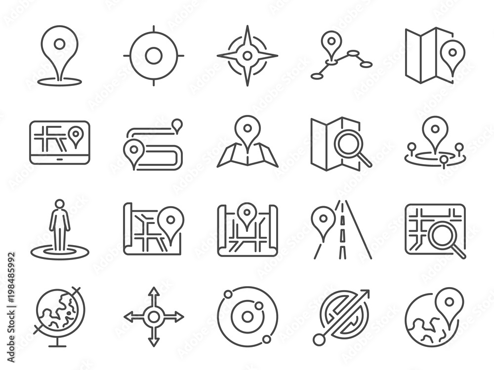 Map icon set. Included the icons as pin, nearby, direction, navigation, navigator, way, path and more. - obrazy, fototapety, plakaty 