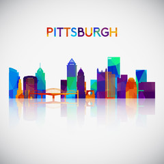 Pittsburgh skyline silhouette in colorful geometric style. Symbol for your design. Vector illustration.