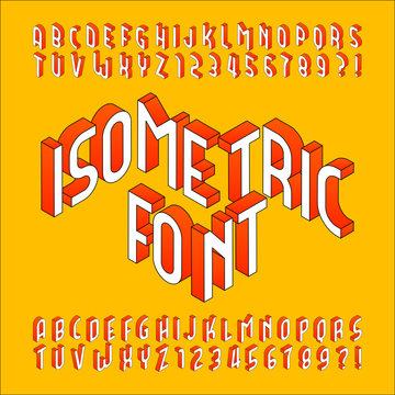 Isometric alphabet font. 3d effect outline letters, numbers and symbols. Stock vector typeset for any typography design.