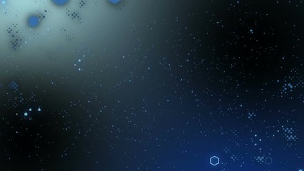 Poster - Pattern of moving and pulsating in space hexahedrons. Presentation, business meeting, technical background. Bright flashes, flashing figures, the process of connectivity. Dark multicolored background