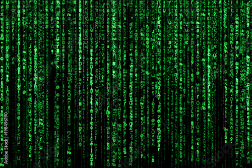 Cuadros en Lienzo Abstract background, digital data , green matrix