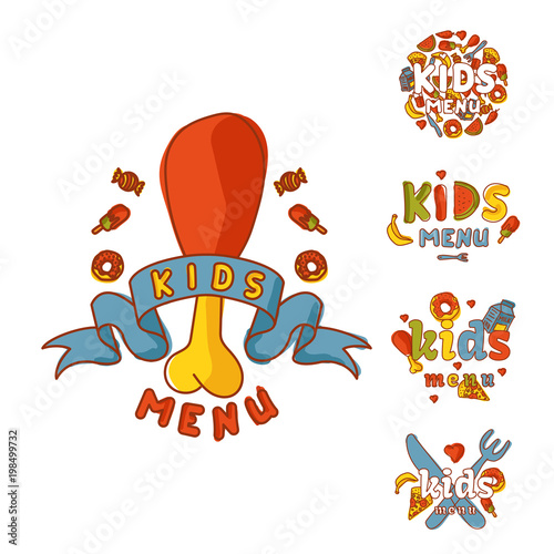 Kids Organic Menu Hand Drawn Banner Vector Cartoon Cute Label