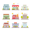 Collection of colorful vector flat city buildings for web design and illustration