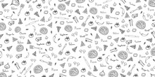 Pizza Pattern. Pizza Background In Doodle Style. Vector Illustration