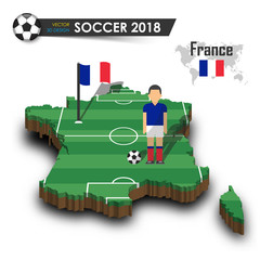 Wall Mural - France national soccer team . Football player and flag on 3d design country map . isolated background . Vector for international world championship tournament 2018 concept