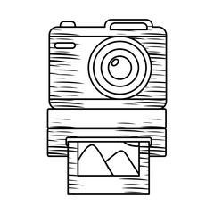 Poster - sketch of instant camera icon over white background, vector illustration