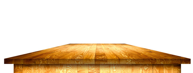 Wall Mural - Empty dining table vintage style with clipping path in perspective view for product placement or montage with focus to table. Wooden board surface.