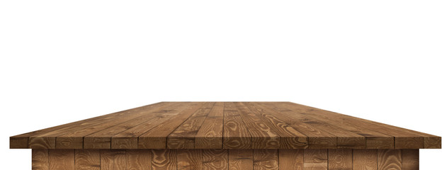Wall Mural - Empty dining table vintage style with clipping path in perspective view for product placement or montage with focus to table. Wooden board surface.