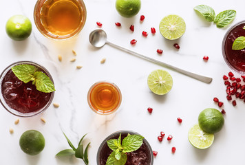 Wall Mural - Aerial view of homemade summer drinks