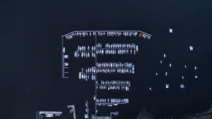 Aerial View of Boats and Pier at Waterfront