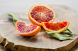 Sliced oranges  on the wooden table. Citrus sinensis orange,