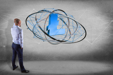 Poster - businessman in front of a wall with a litecoin crypto currency sign flying around a network connecti