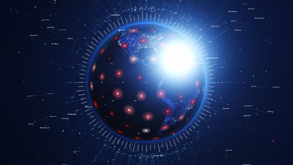 Wall Mural - Shiny digital blue earth with city lights. Technology and global network concept.