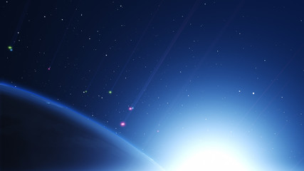 Wall Mural - shiny blue earth with colorful 3d lines around. technology and global network concept.