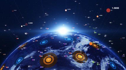 Wall Mural - Shiny blue earth with 3d lines around. Technology and global network concept.