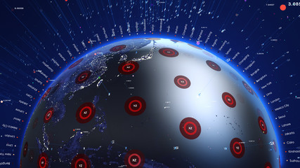 Wall Mural - Shiny blue earth with 3d lines and colorful circles around. Technology and global network concept.