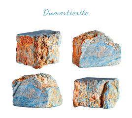 Wall Mural - Macro shooting of natural gemstone. Raw mineral dumortierite. Madagascar. Isolated object on a white background.
