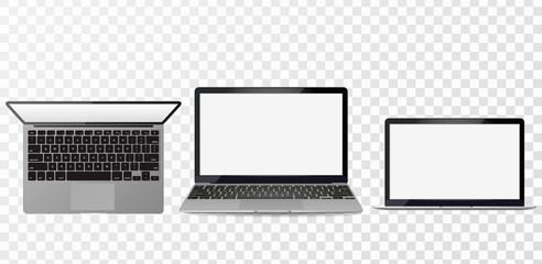 Poster - Realistic laptop incline 90 degree isolated on white background. computer notebook with empty screen. blank copy space on modern mobile computer.
