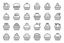 Set Of Cupcake In Various Style, Outline Icon