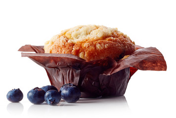 Blueberry muffin isolated on white