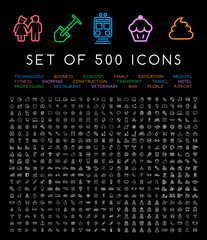 Fototapete - 500 Universal Thin Line White Icons . Isolated Vector Elements on Black Background