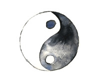 Watercolor Yin Yang Symbol Isolated On White Background.hand Drawn.