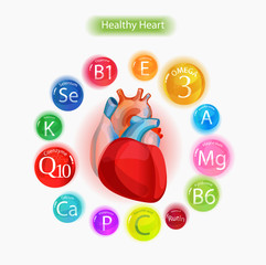 Wall Mural - Healthy heart. Vitamins and minerals.