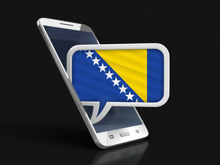 Poster - Touchscreen smartphone and Speech bubble with Bosnia and Herzegovina flag. Image with clipping path