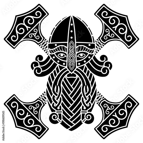 Cuadros en Lienzo The ancient Scandinavian God Thor and the Hammer Mjolnir