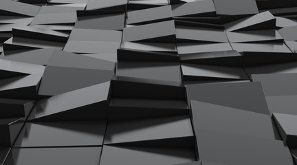 Poster - Abstract of architecture space with random rhythm of black tilt block and light and shadow of the sun,3D render