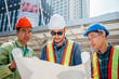 Engineering construction teamwork concept : professional engineer work city project site ,selective focus
